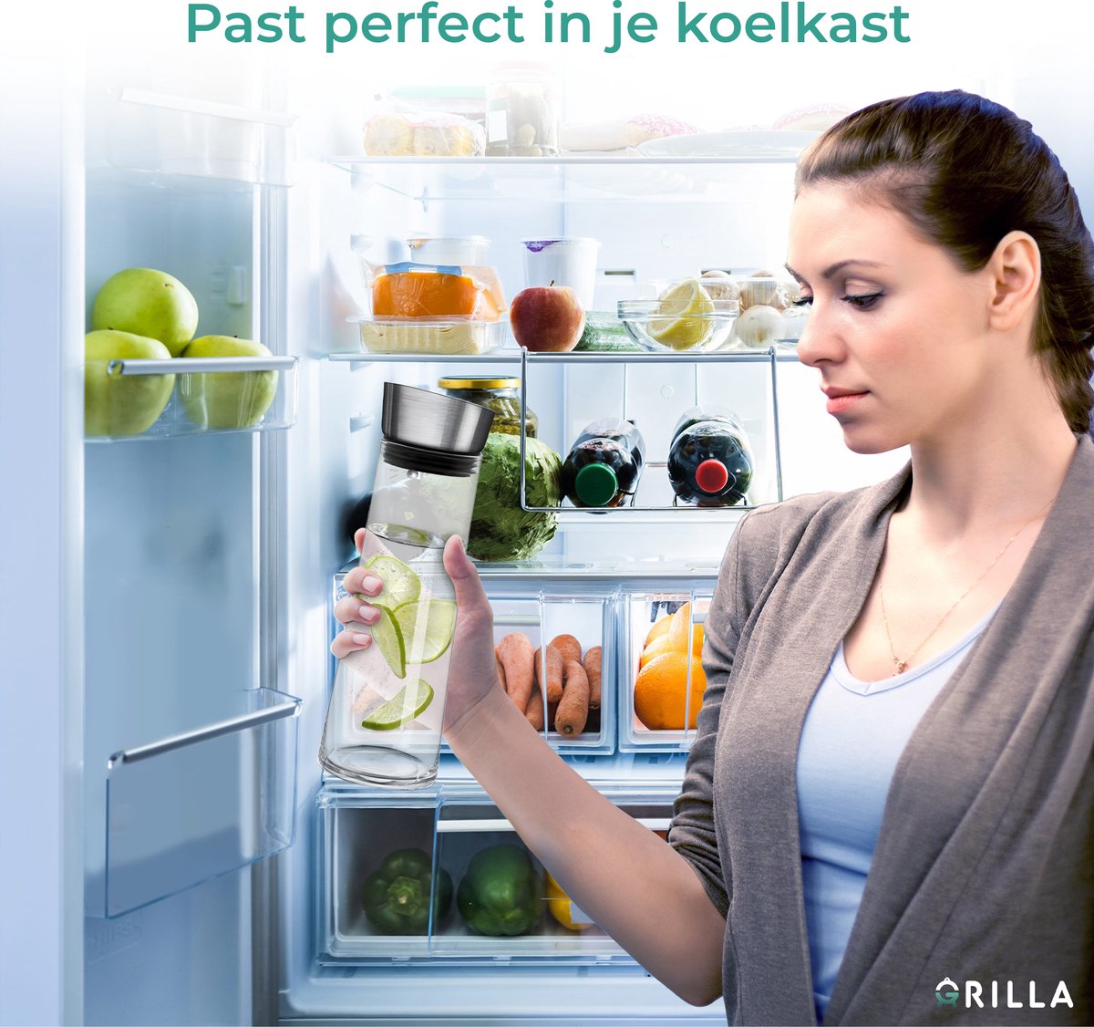 Grilla Karaf – Waterkan met Deksel en Filter – Waterkaraf – Glas – 1000ml — cadeau in Koken & Dineren - foto 6