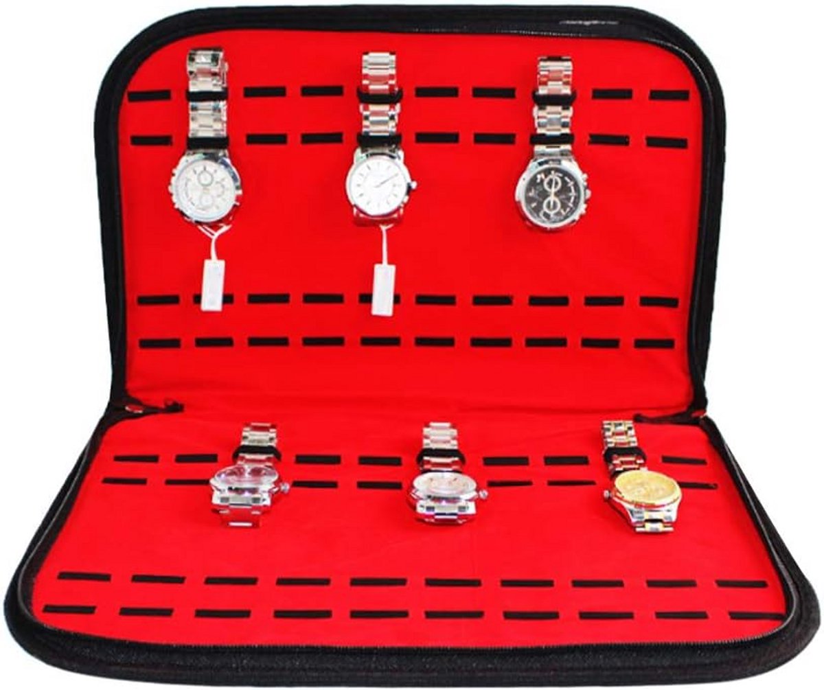 Luxe Horloge Reis Etui Leer voor 20 Stuks met Ritssluiting