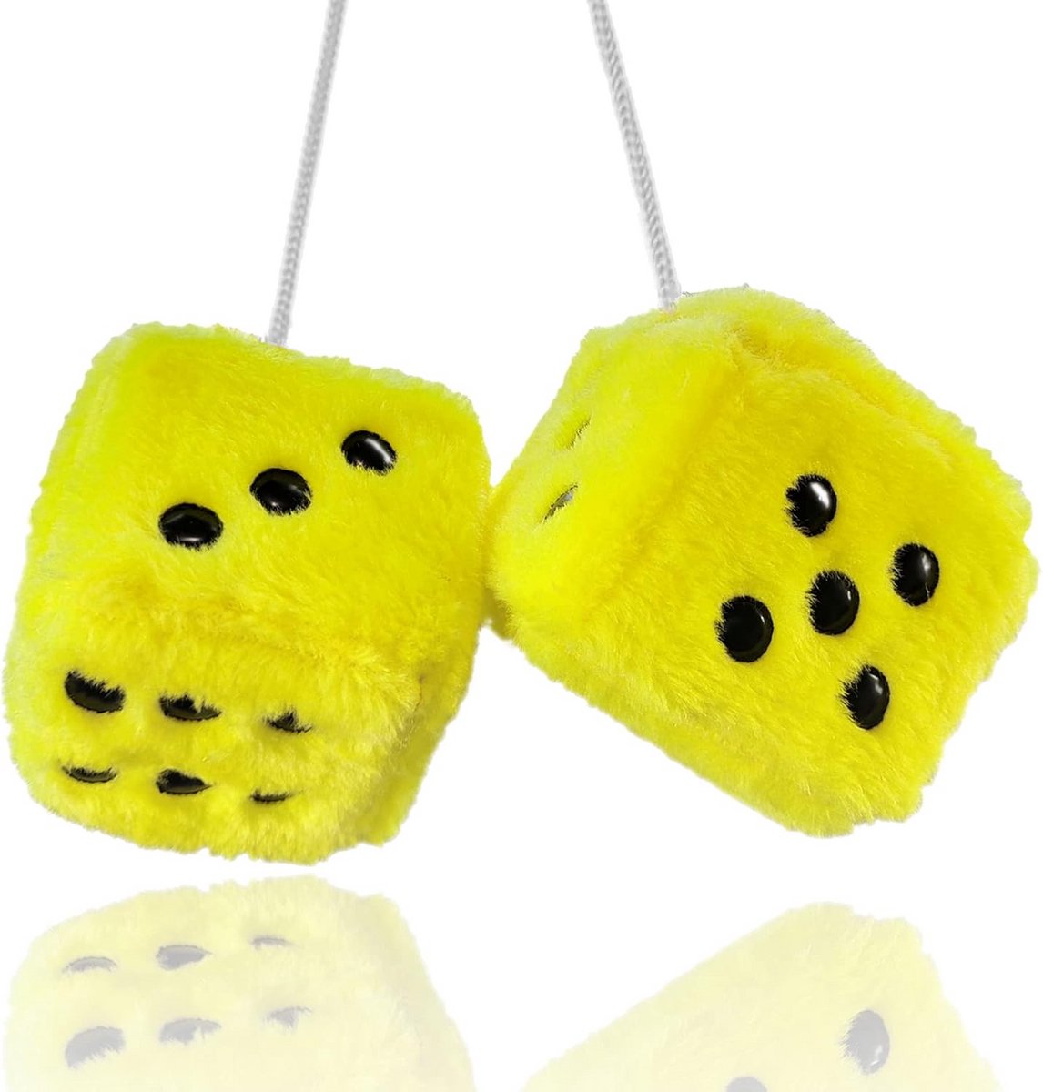 Set van 2 Pluche Fuzzy Auto Hangdecoratie - 3 Inch Geel met Zwarte Stippen