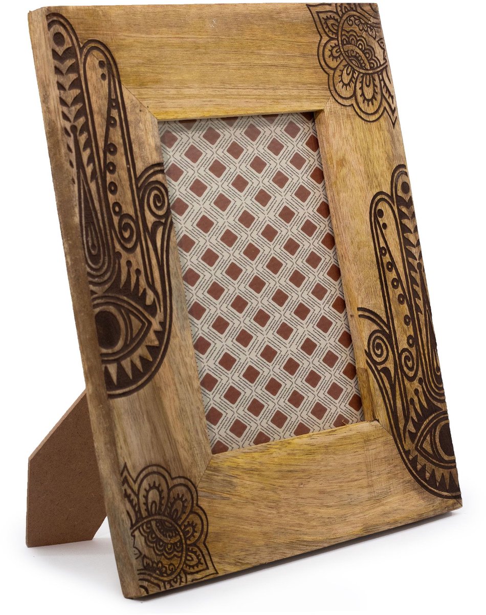 Ancient Wisdom Fotolijst - Zwarte fotolijst van mangohout 28x23x2cm voor 13x18cm - decoratie - interieur - kunstwerk - uniek - stijl
