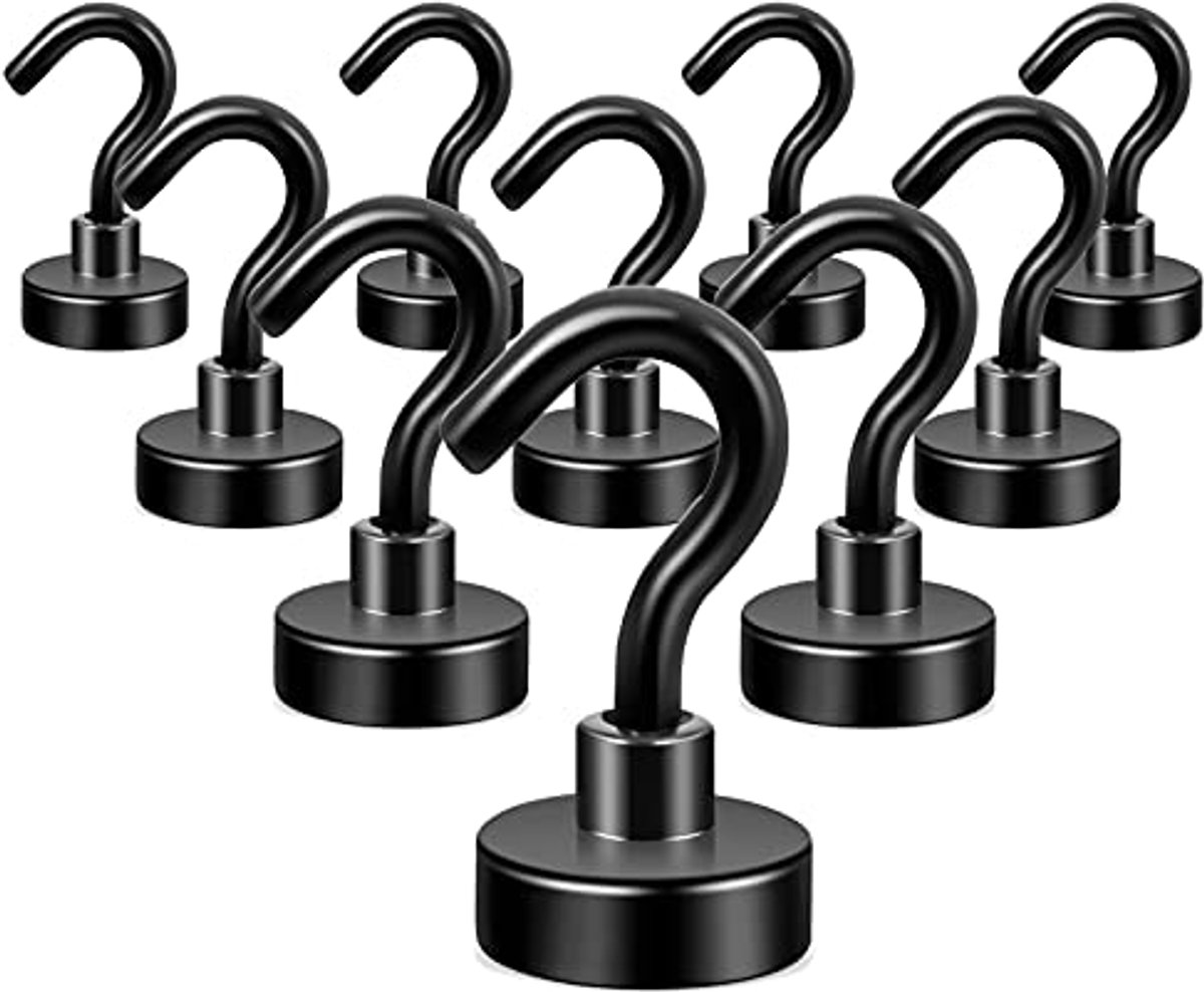 Ultiluxe® Magnethaken - 6 Stuks - Magneet Haken - Haken Met Neodymium Magneet - 10 kg - Extra Sterk - Metaal - Zwart
