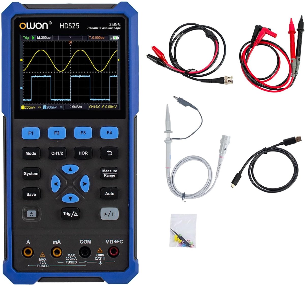 Draagbare Digitale Oscillscoop & Multimeter - 2 Kanalen, 25MHz, 20.000 Tellingen