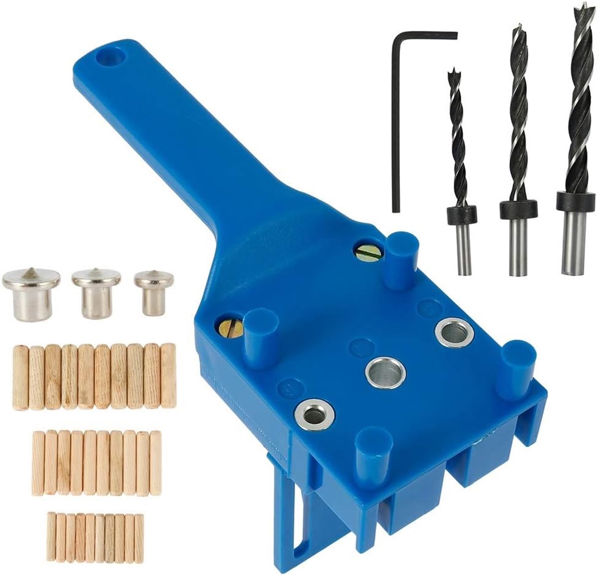 Dowel Drilling Jig Kit - ABS Plastic Positioner - Precisie Boorgids Voor Houtverbindingen - 41-Delig - Doe-het-zelfprojecten Blauw