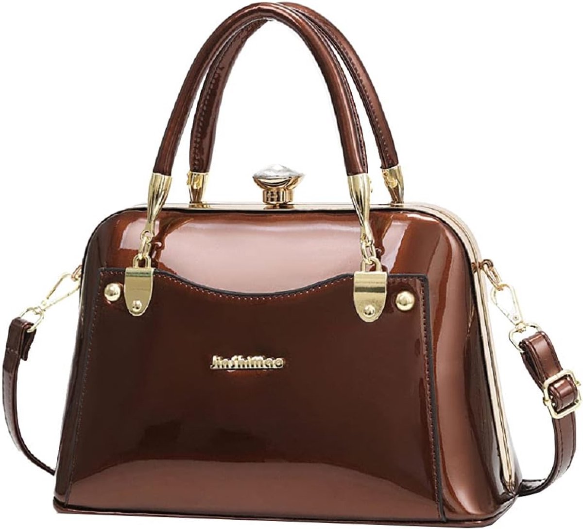 Dames Handtas Patent Leer Schoudertas Crossbody Tas Met Stalen Frame
