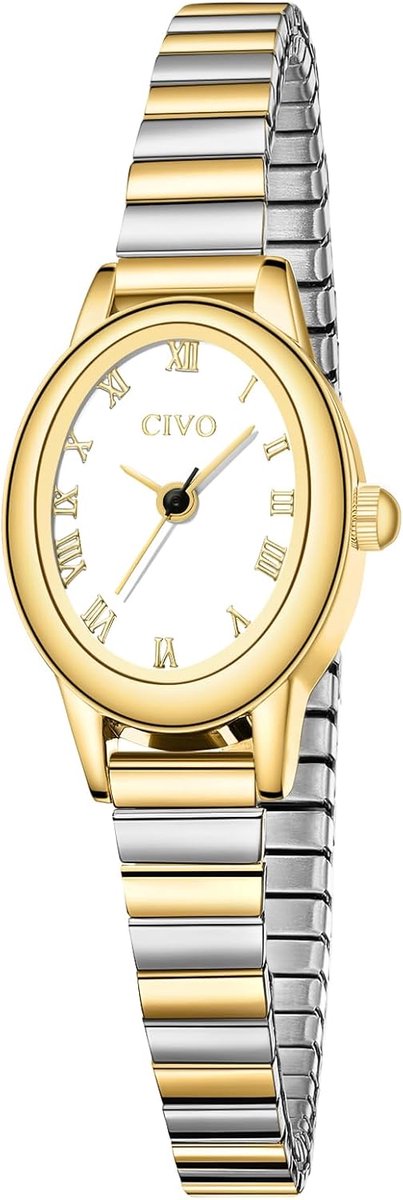 Dames Horloge - Elegante Dress Watch - Dagelijks Gebruik - Romeinse Cijfers - Ovale Kast 19.5mm - Goudkleurig