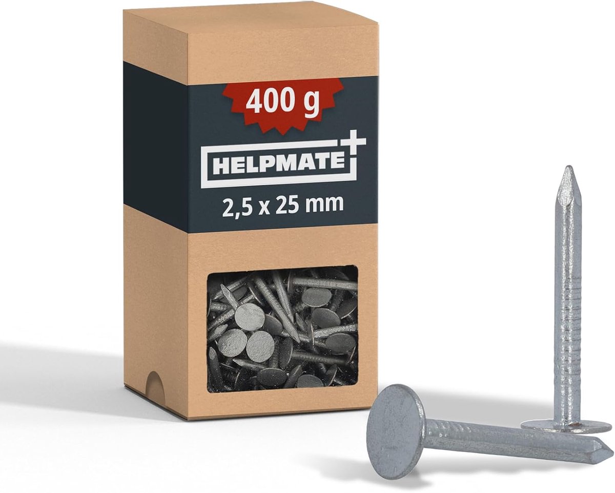 Dakpennen Verzinkt 2.5 x 25 mm Type B met Brede Kop voor Dakleer en Dunne Materialen