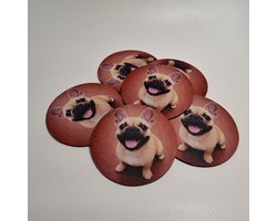 Franse Bulldog onderzetters – set van 6 rubberen onderzetters – diner, tafelen, viltjes, hond, huisdier, cadeau, cadeautje, franse bull, franse bullie, frans bulldogje, bullie, bull, franseke, bullieke, bulldogske, franse bullke