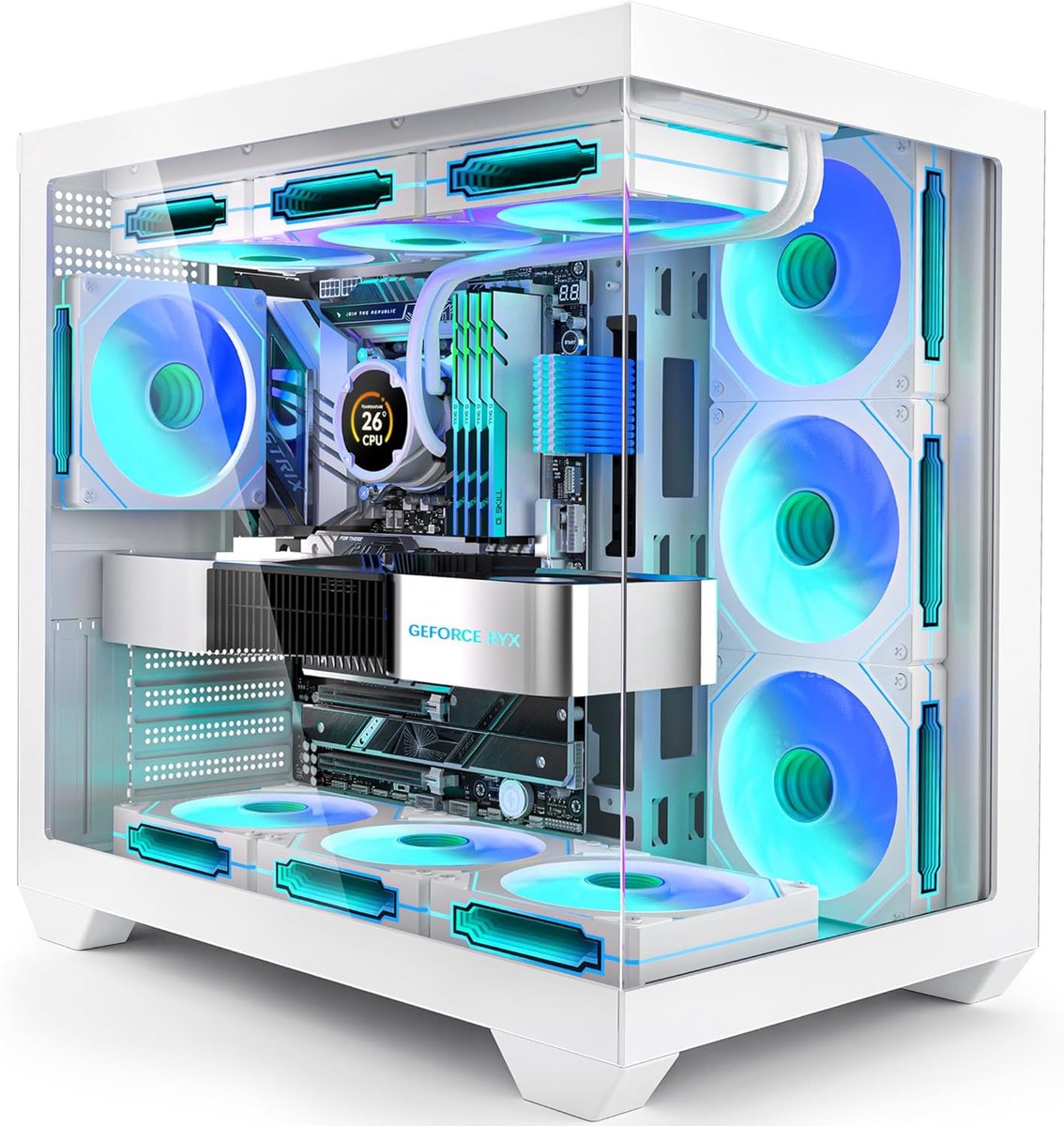 PC Behuizing - Computerkast - Krachtige Gaming - 7 RGB Fans - Full-View Glas - Wit