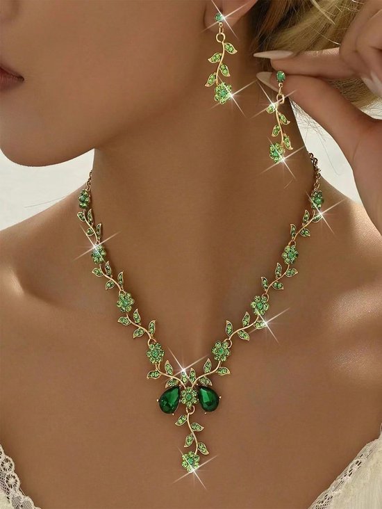 Ensemble de bijoux/Ensemble de bijoux en alliage en forme de fleur / ensemble collier et boucles d'oreilles Vert