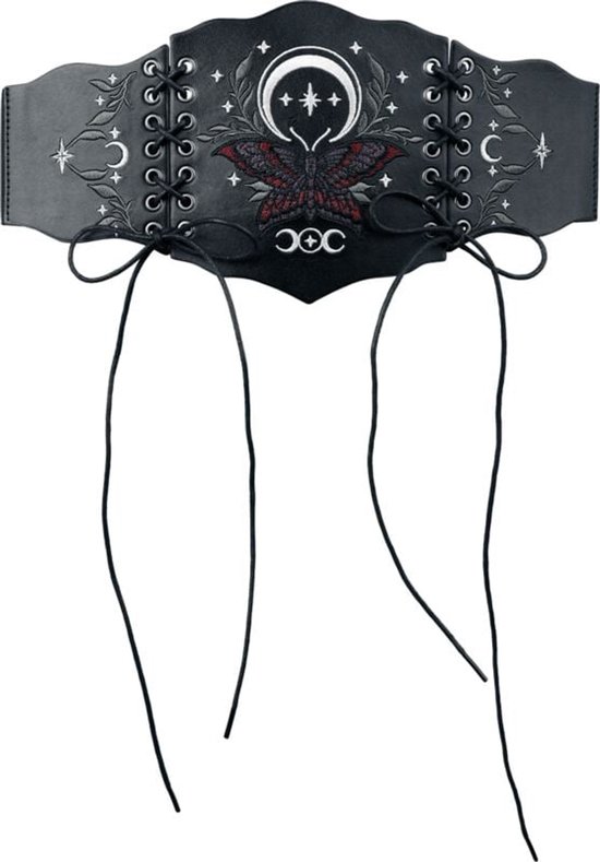 Gothicana Zwarte tailleriem met bloemborduursels en veters - Dames - L-XXL