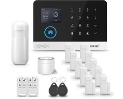 Draadloos Wifi Huisalarm Systeem met 17 Delen, Inbraakbeveiliging met GSM/4G en 120 dB Sirene
