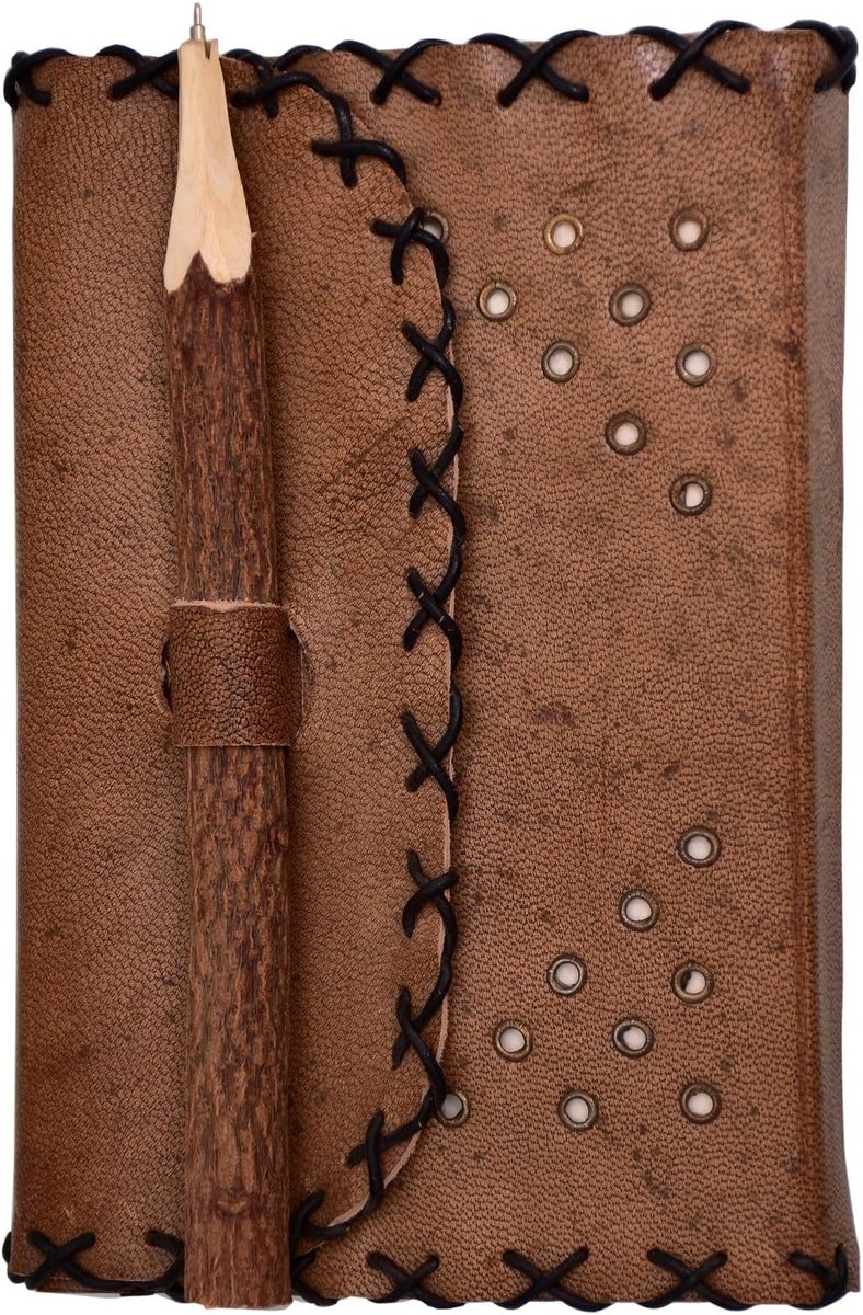 Rustiek Leren Dagboek met Houten Pen voor Notities en Memoires