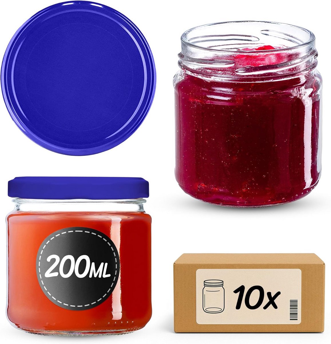 Set van 10 Jampotten 200 ml met Schroefdeksel Blauw - Inmaakpotten & Voorraadpotten