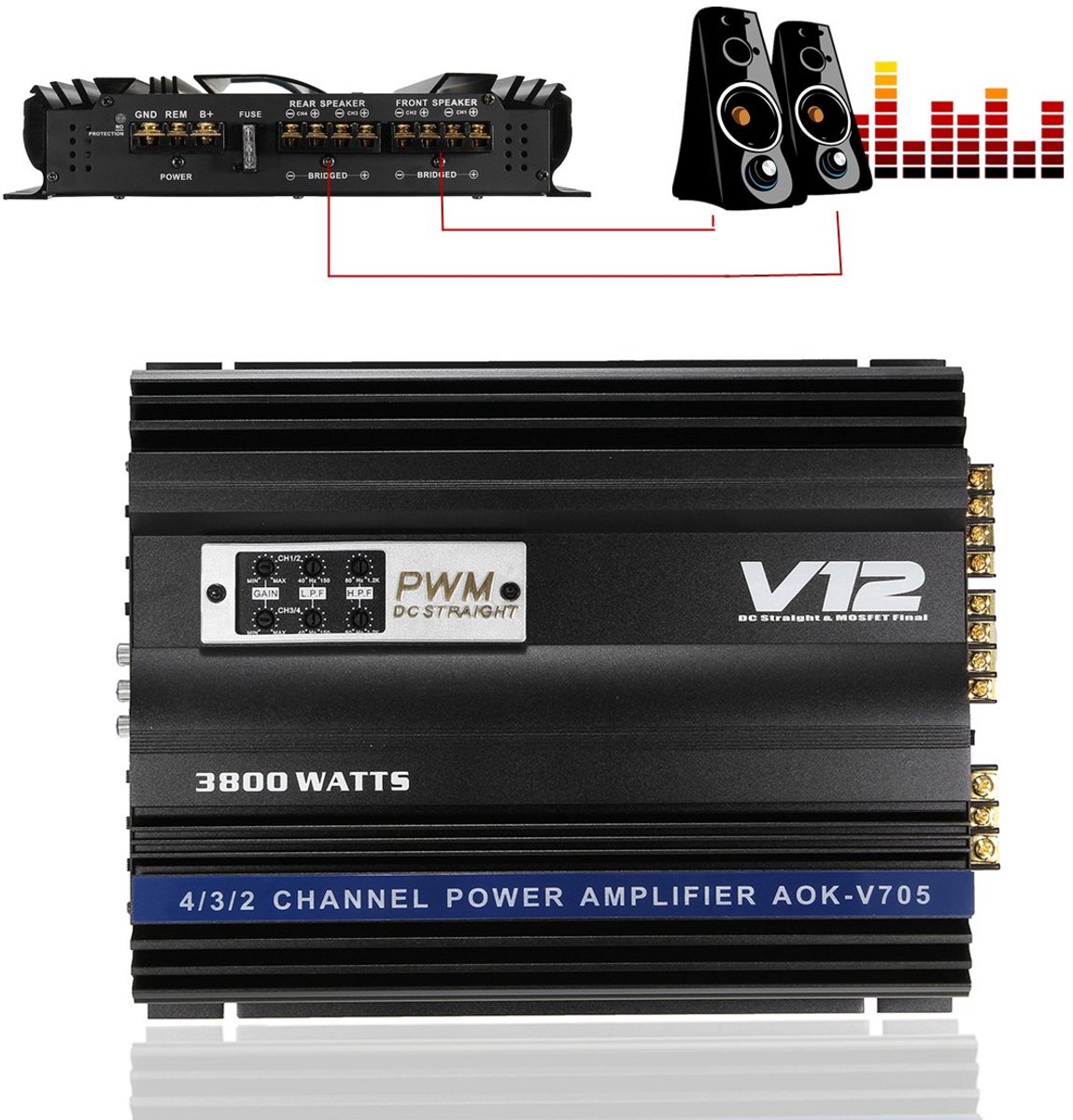 Krachtige 4-kanaals Auto Audio Versterker RMS 3800W