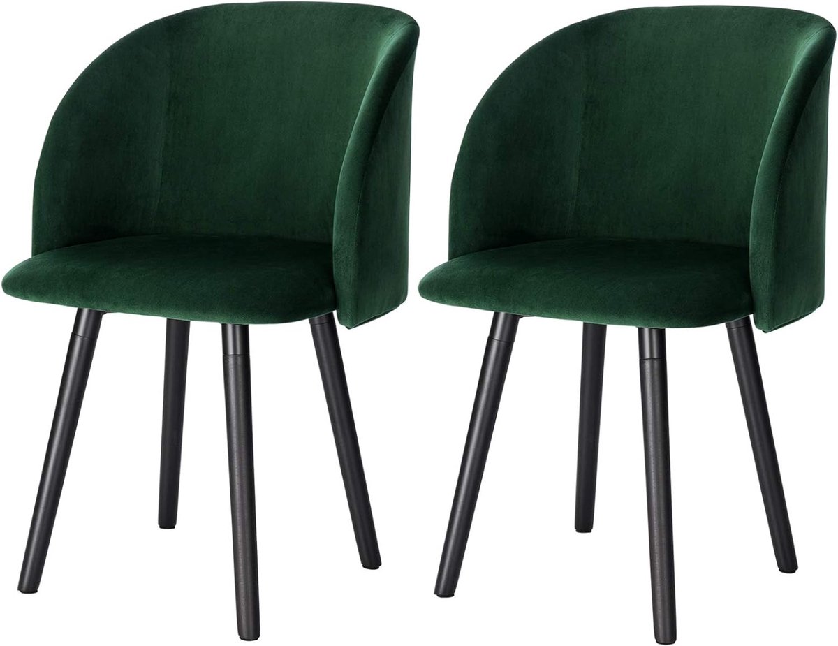 Set van 2 Eetkamerstoelen - Gestoffeerde Fluwelen Keukenstoelen met Massief Houten Poten -