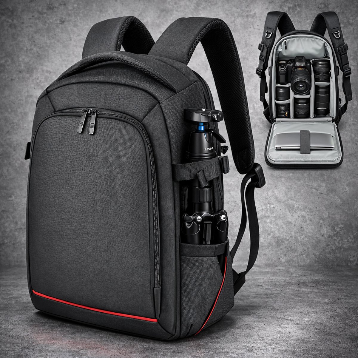 Camerarugzak - Camera Rugzak voor DSLR - Lens - Fotografie Backpack met Laptopvak 15.6 inch - Statiefhouder - Waterafstotend - Zwart