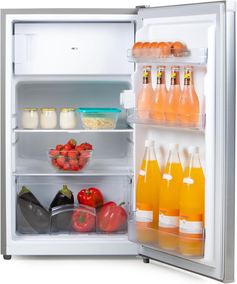 Compact Koelvriescombinatie 102L - Tafelmodel Koelkast met Vriezer - Energieklasse D - Zilver