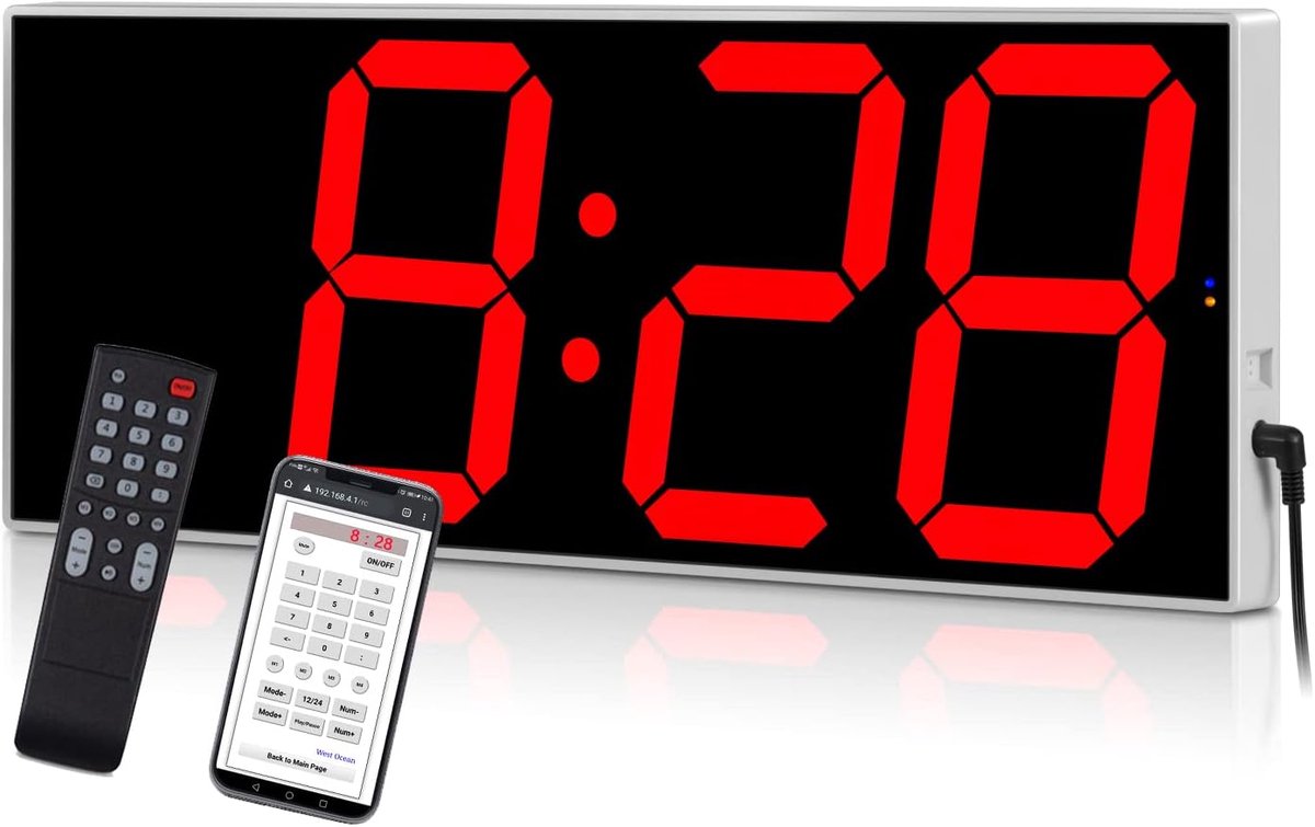 Digitale Wekker - LED Klok - Nachtkastje Gebruik - Temperatuur Weergave - 45cm Breed - Zwart
