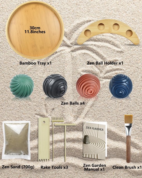 Mini Zen Tuin Set voor Bureau - Desktop Zandtuin met Harken en Decoratieve Stenen voor Ontspanning van MINI — afbeelding 4