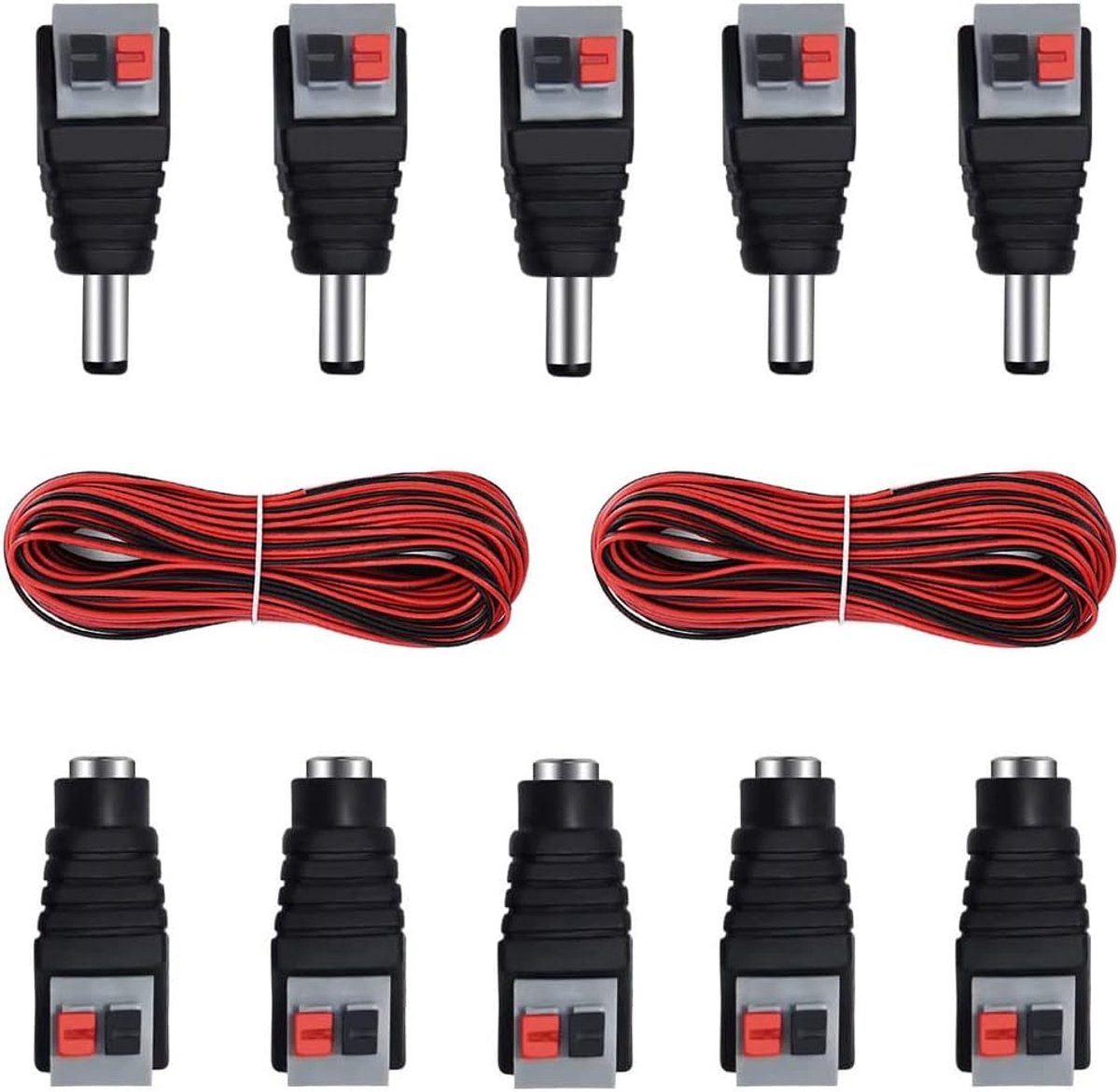 10x DC Stroomstekker Adapter 5,5 x 2,1 mm Mannelijk Vrouwelijk voor Verlichting en Camera's