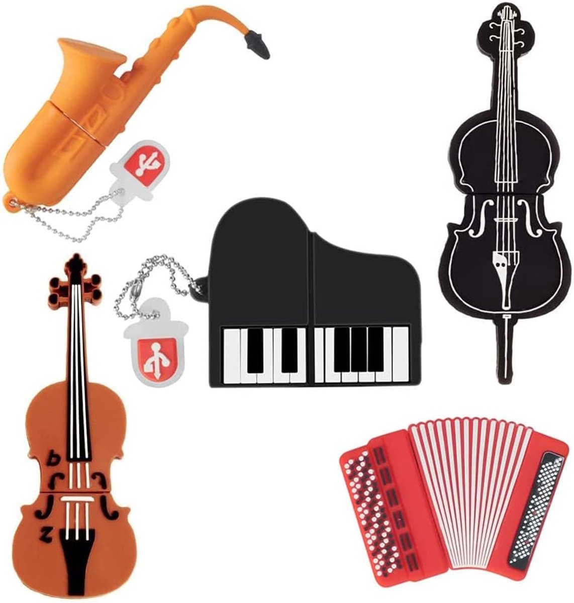 Set van 5 USB Sticks 16GB met Muziekinstrumenten Design