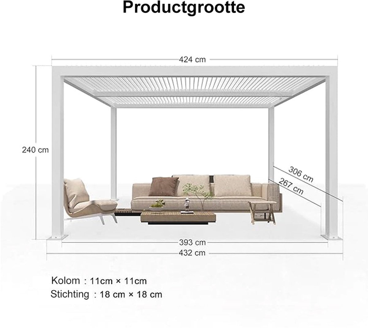 Purple Leaf Pergola avec toit à lames orientables 4,24 x 3 m - blanc