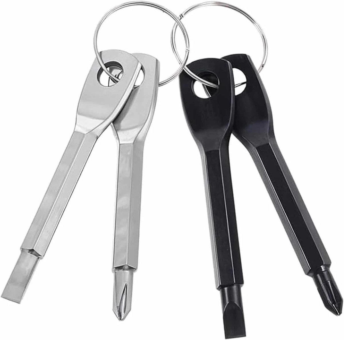 Allecto - Roestvrij stalen schroevendraaier - Sleutelring set - Multifunctioneel en draagbaar - Platte kop - Sleutelhanger met schroevendraaier - G...
