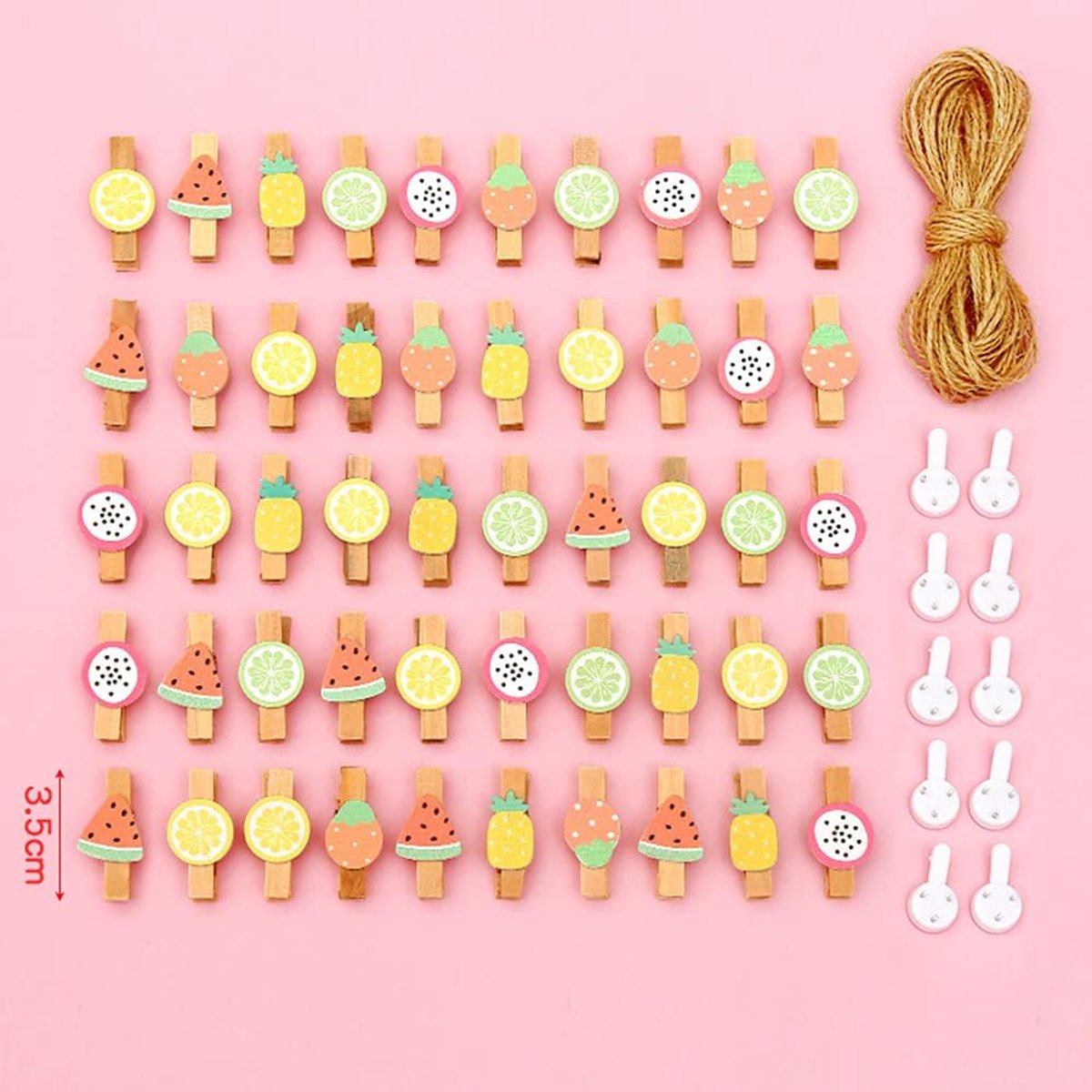 Set van 50 Houten Mini Knijpers met 10m Jute Koord - Decoratie Klemmen