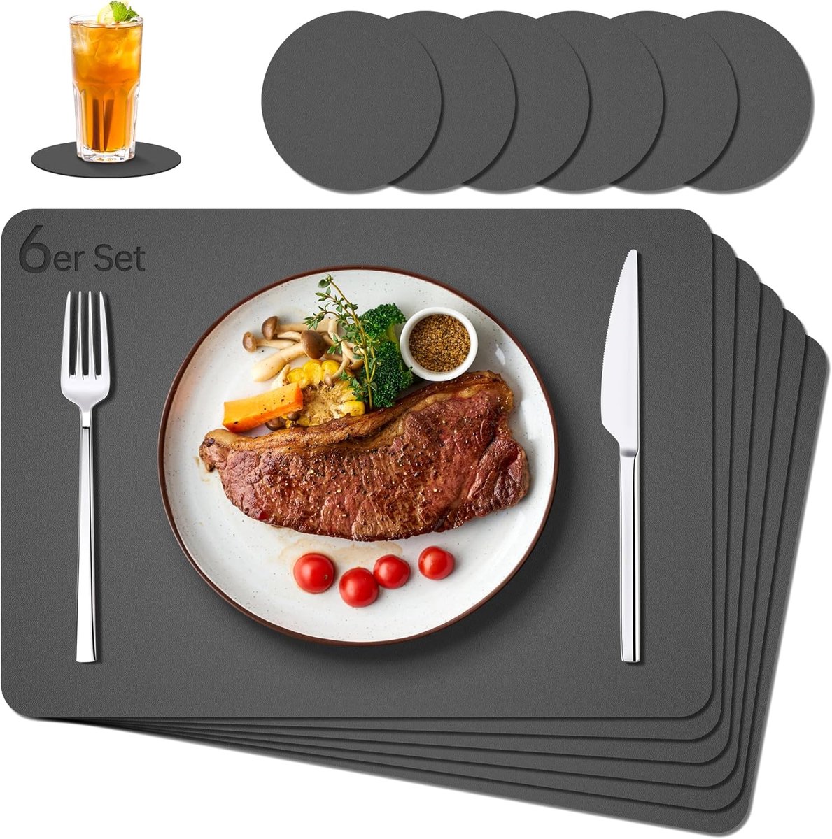 Set van 6 Wasbare en Waterdichte Placemats - Dubbelzijdig Tafelmat voor Thuis en Kantoor