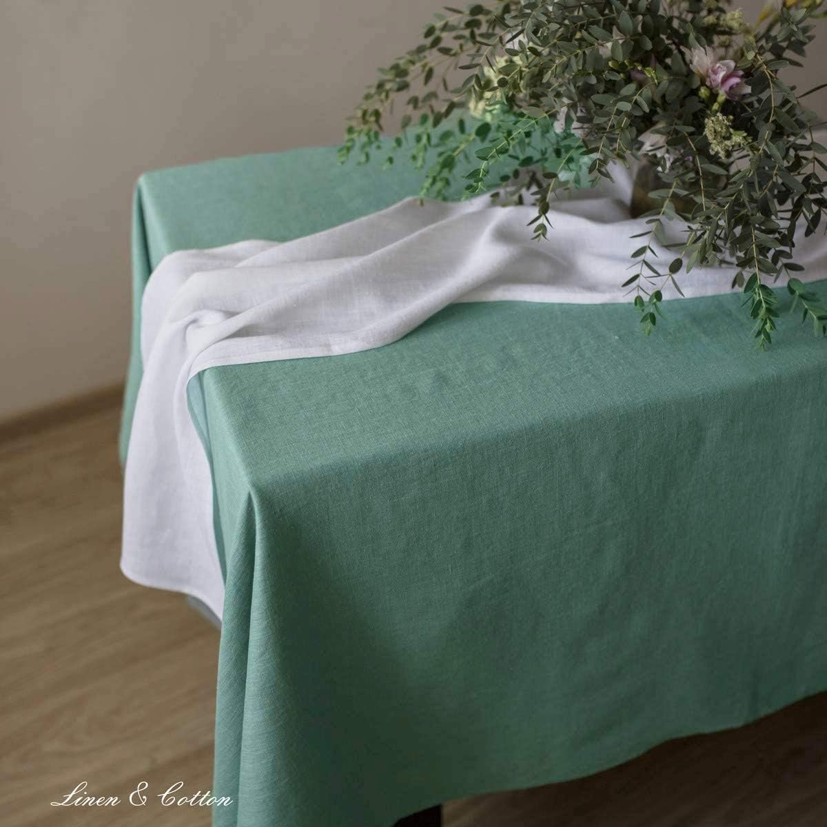 Linnen Tafelkleed Mintgroen 100% Linnen Rechthoekig 140x350 cm Wasbaar Hoge Kwaliteit