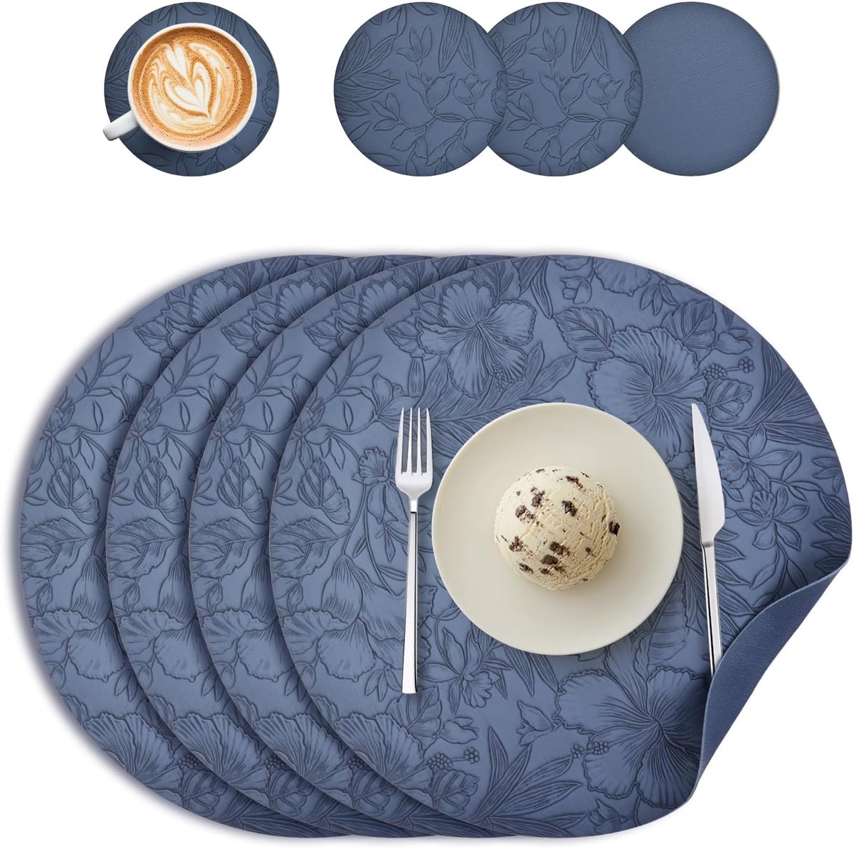 Set van 4 Ronde Dubbelzijdige Placemats - Antislip & Waterdicht Kunstleer