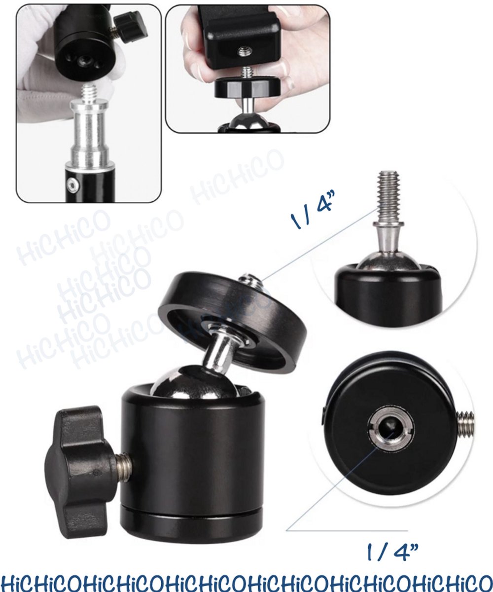 Statiefkop - 360 Graden Ball Head Statief - Camera Adapter - Mini Balhoofd - 360 ° Draaigreep horizontaal voor Smartphone Statief Camerastatief - ¼” mini ball head - Balhoofd