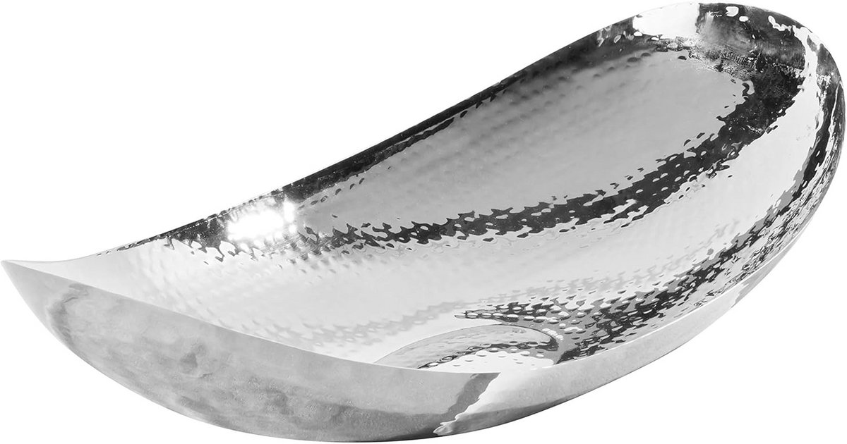 Zilverkleurige Gehamerde Ovale Middenstuk Schaal van RVS - 43x23 cm Serveerschaal