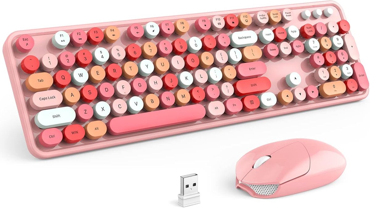 Draadloos Toetsenbord en Muis Set Roze - Compact 2.4GHz Verlicht Layout - USB Receiver