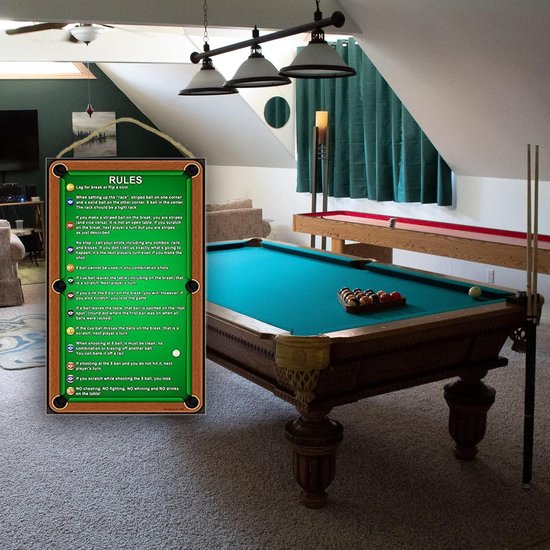 Biljart Regelbord - Pool Tafel Regels - Spel Duidelijkheid - Gemaakt in VS - 10 x 16 inch - Houtkleur — afbeelding 2