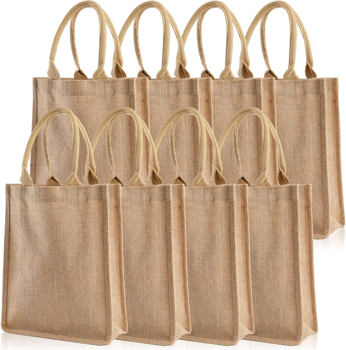 8-Pack Jute Burlap Tassen met Handvatten - Rechthoekige Strand- en Boodschappentassen