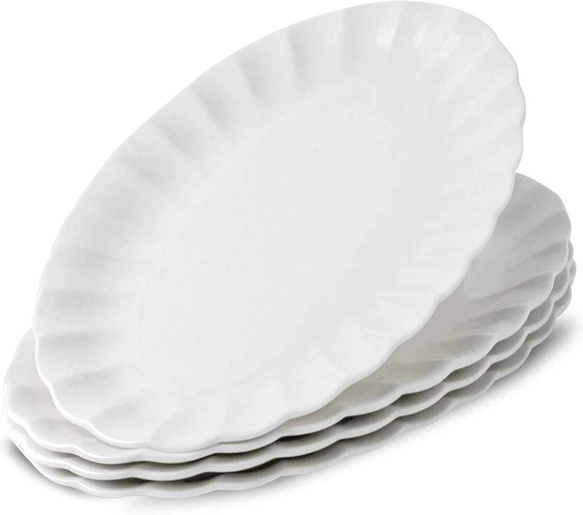 Set van 4 Ovale Porseleinen Serveerborden - Wit Buffet- en Dessertborden