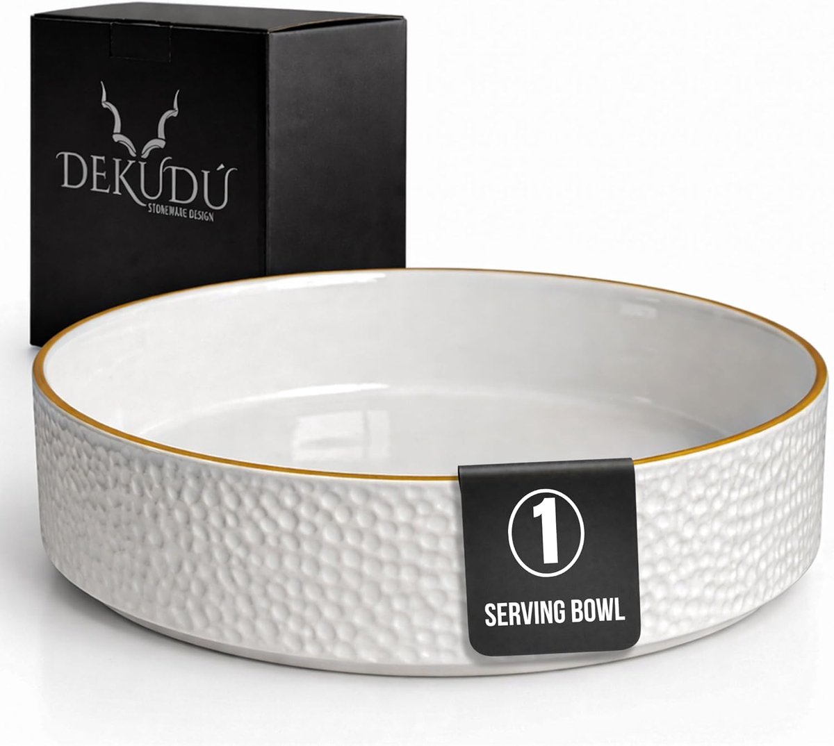 Salade Kom - Serveerschaal - Dineren - Handgemaakt Steen - 25 cm - Wit