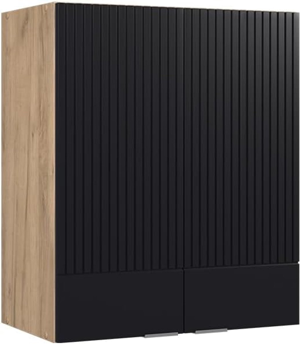 Zwarte Gestreepte Hangkast 60 cm - Wandkast voor Keuken met Softclose Scharnieren