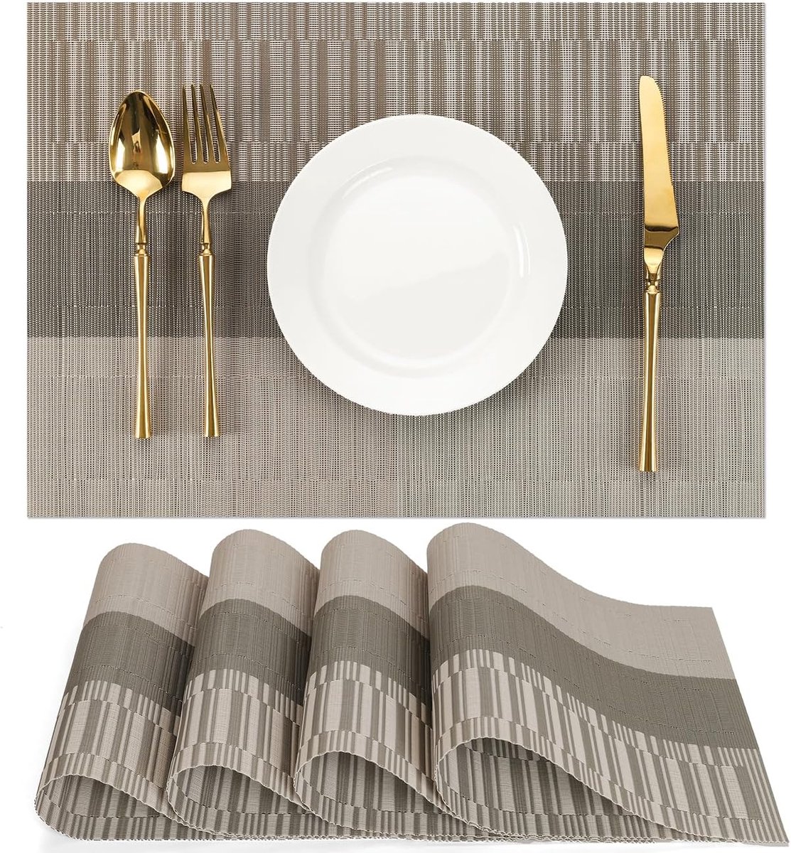 Set van 4 Wasbare PVC Placemats Donkergrijs - Hittebestendige Tafelmatten