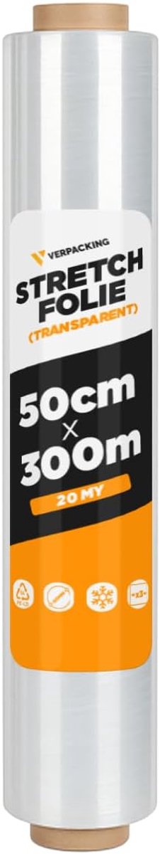 3 Rollen Stretchfolie 500 mm Breed en 300 Meter Lang Transparant 20 Micron