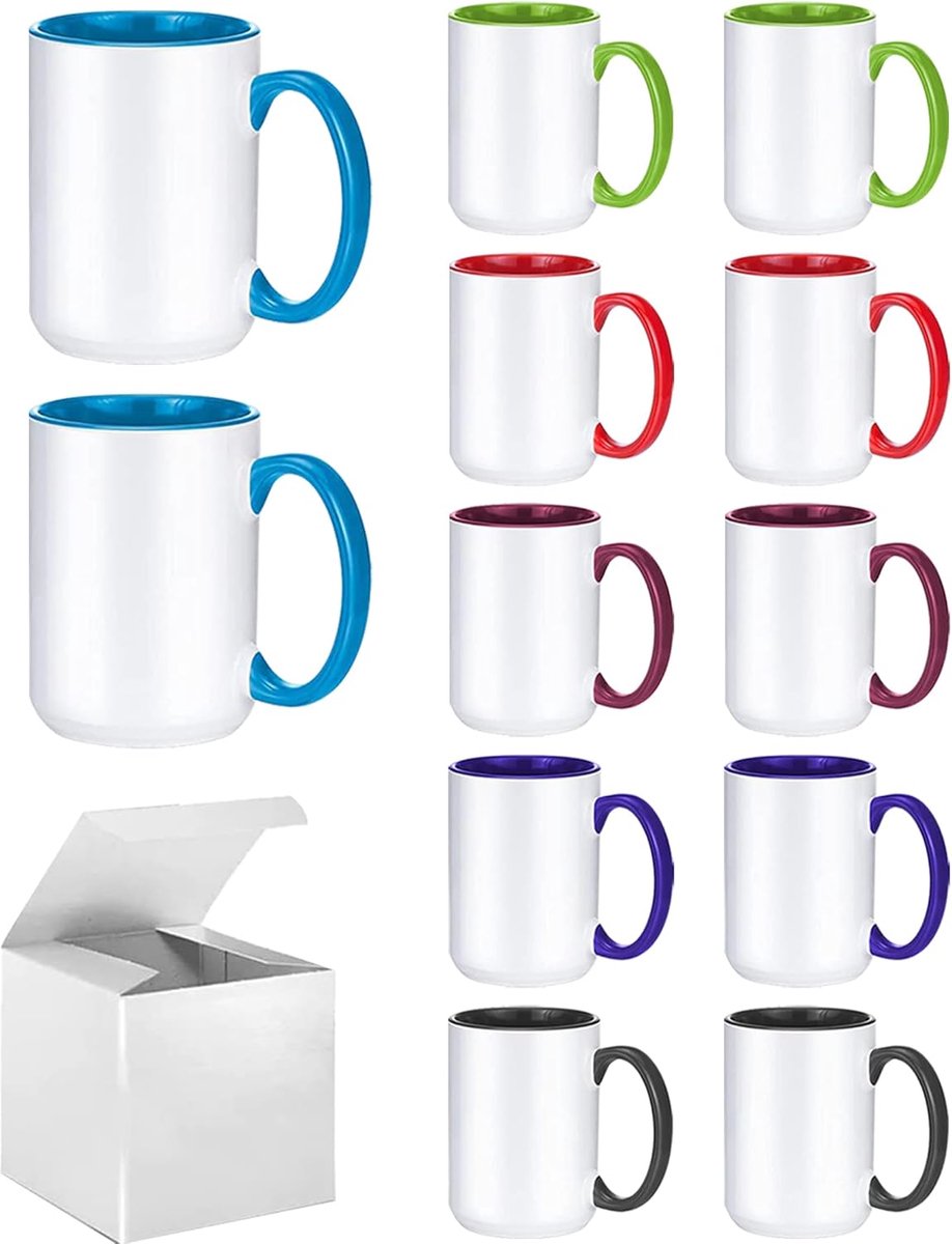 Set van 12 Sublimatie Mokken (15 Oz) in 6 Verschillende Kleuren