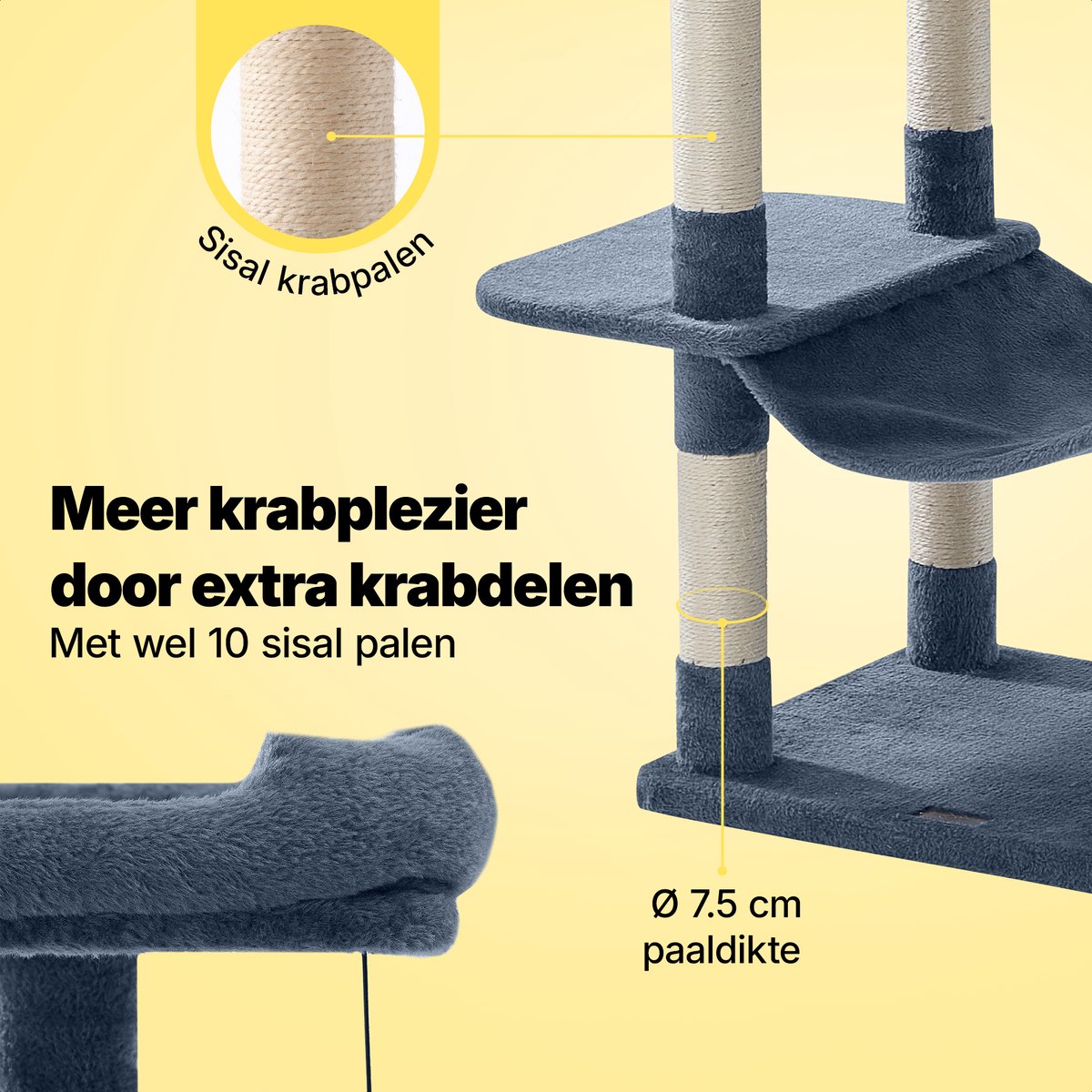 Jake and Jacky Krabpaal voor Katten - Kattenkrabpaal - Krabmeubel - Kattenboom - Krabpalen - Kattenhuis - Donkergrijs - 147 cm Hoog – foto 3