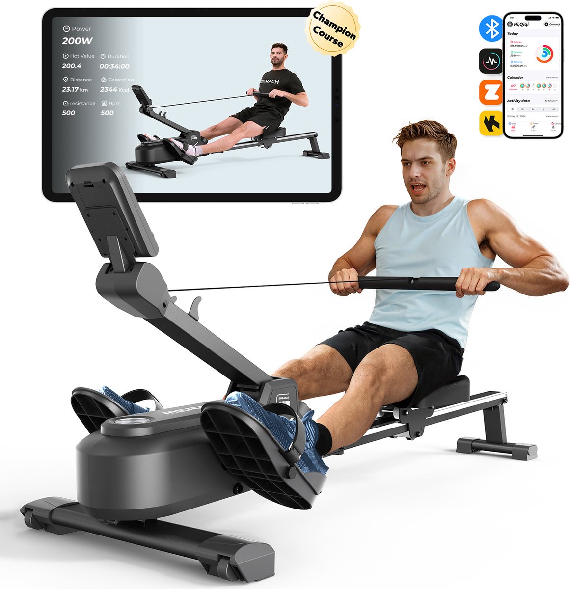 MERACH Roeimachine 2025 Zwart met 16 Weerstandsniveaus - afbeelding 3