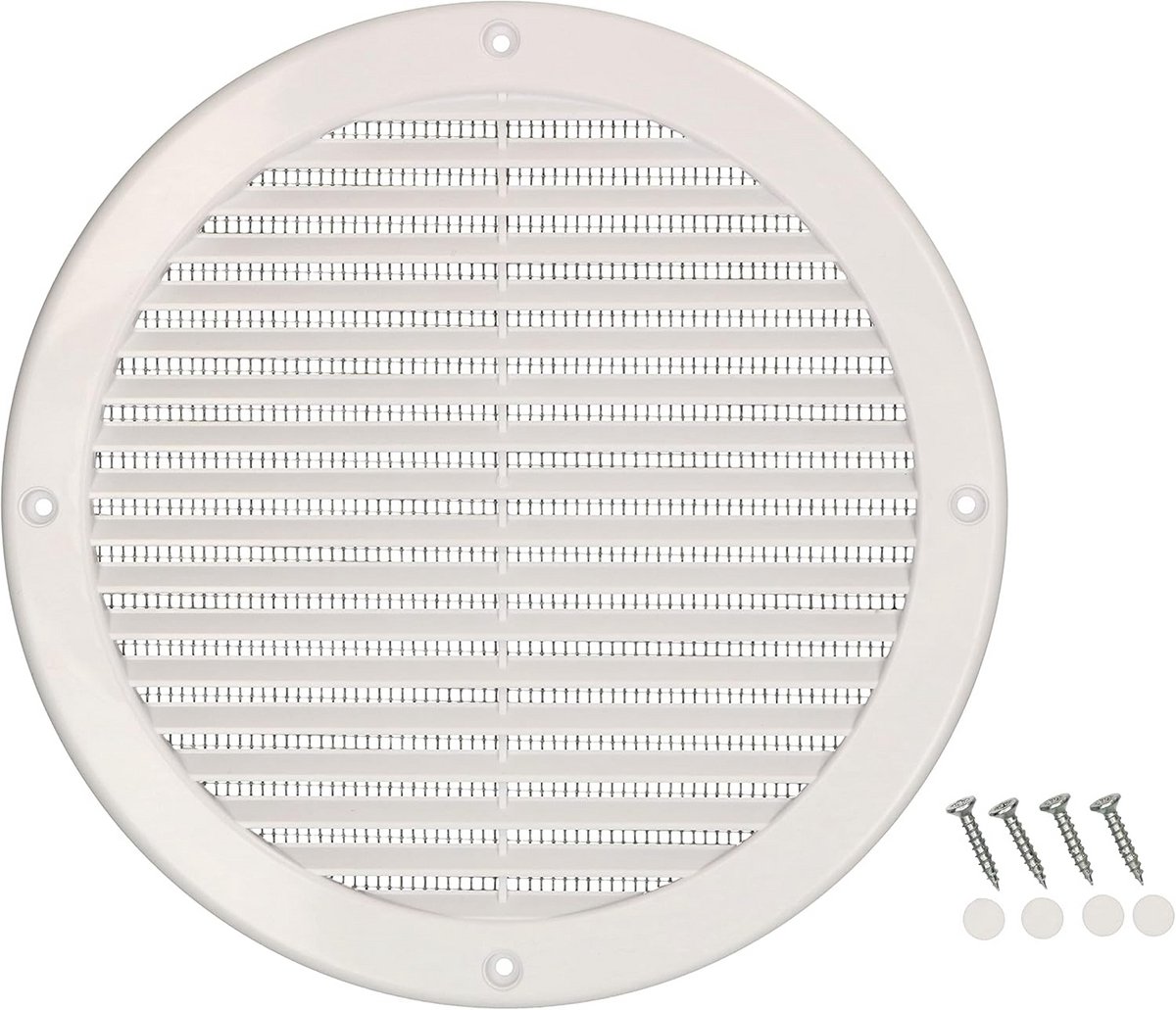 Rond Ventilatierooster 200 mm met Insectenhor - Wit