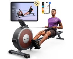 MERACH Magnetische roeimachine met bluetooth - 16 weerstandsniveaus - Stille roeitrainer voor thuis met exclusieve app - LCD-gegevensweergave - Eenvoudige montage - Geüpgradede dubbele glijrails - verticaal opbergen