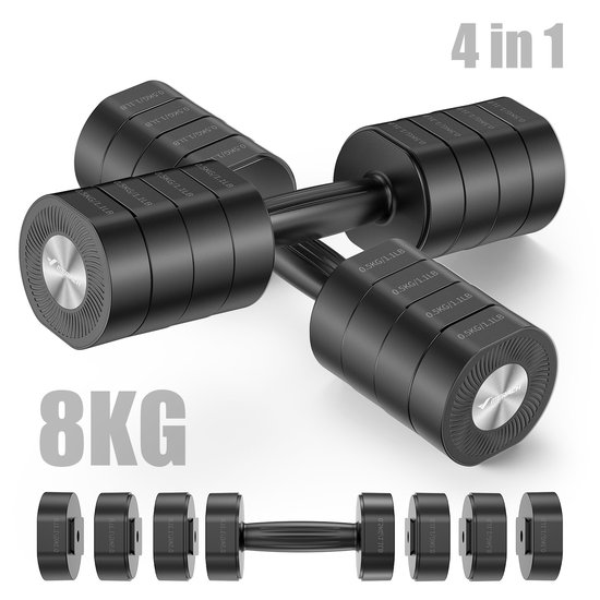 MERACH Dumbbells - 4 in 1 - Verstelbaar - Verstelbare Gewichten - 8KG Set - Robuust & Antislip - Compact Voor Thuis