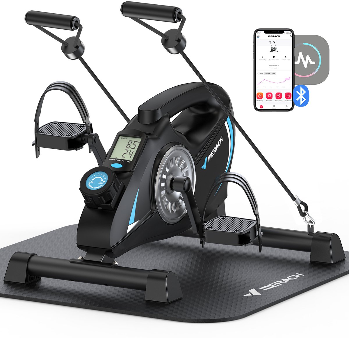MERACH Mini Hometrainer - Bluetooth Connectiviteit - Antislipmat - Dubbel Gebruik