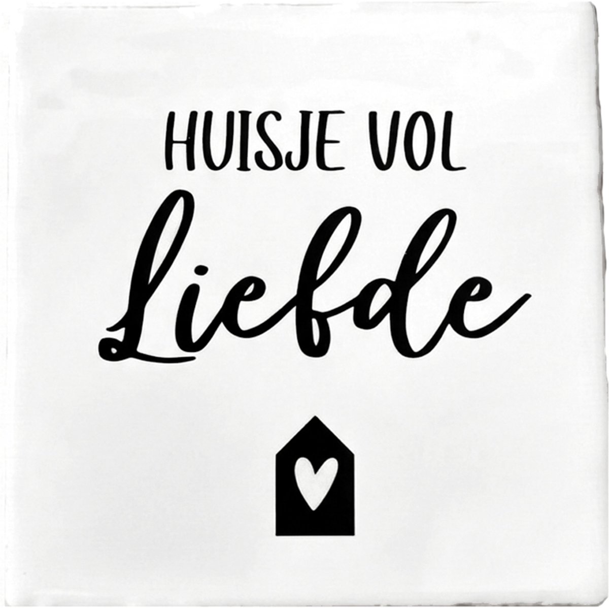 Snoes Spreuktegeltje "Huisje vol Liefde" - Landelijk Handgeletterd Design - Wit Spaans Handvorm Keramiek - 10x10 cm - Inclusief Plakhaakje - Cadeau Nieuwe Woning
