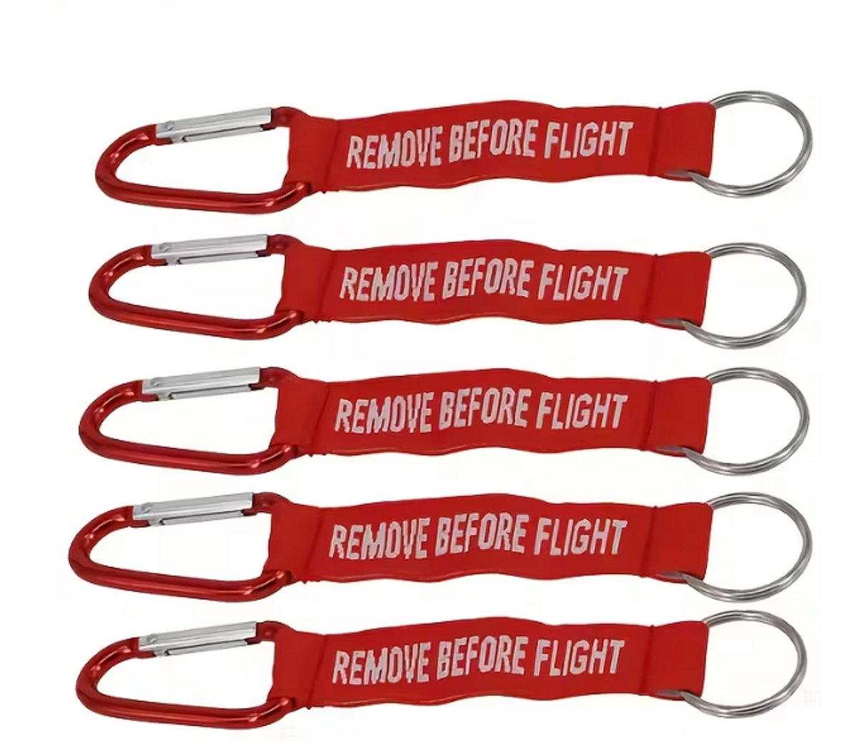 Remove Before Flight Sleutelhanger – Rode Geborduurde Keytag met Karabijnhaak – 1 Stuk